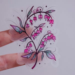 Tränendes Herz mit kleinen Totenköpfen transparenter Sticker Soft Touch mattierte Ausführung