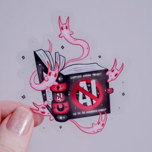 Support human artists / no AI spellbook transparent sticker