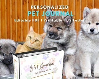 Printable Pet Journal | Pet Information Tracker | Pet Care | Personalize PDF | Instant Digital Download