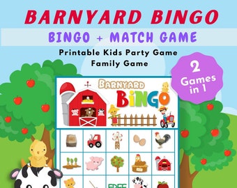 Barnyard Bingo and Match Game | Kid's Party Game | Family Activity | 20 Unique Bingo Cards | Printable Instant Download