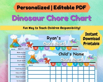 Personalized Dinosaur Chore Chart Printable | Instant Download | Printable Chore Chart | Editable PDF | Behavior Chart