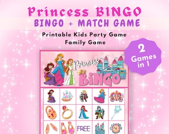 Princess Bingo and Match Game | 2 Games in One | Kid's Party Game | Family Activity | 20 Unique Bingo Cards | Printable Instant Download