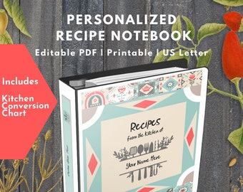 DIY Recipe Notebook |  Recipe Binder | Printable Recipe Template | Family Recipes | Recipe Organizer | Editable PDF | Instant Download
