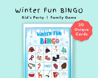 Winter Fun Bingo | Kid's Party Game | Family Activity | 20 Unique Bingo Cards | Printable Instant Download