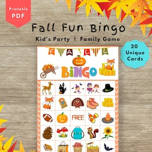 Fall Fun Bingo | Kid&#39;s Party Game | Family Activity | 20 Unique Bingo Cards | Printable Instant Download