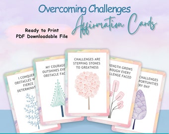 Self-Help Empowerment Affirmation Cards Adults | Overcome Challenges | 56 Card Pack 2.5 x 3.5 | Printable | Instant Download PDF
