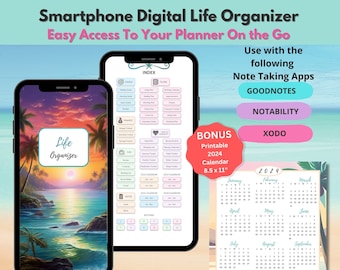 Smartphone Digital Life Organizer – Sunset Beach – 65 Hyperlinked Pages - GoodNotes Xodo Notability Pocket Planner - Undated