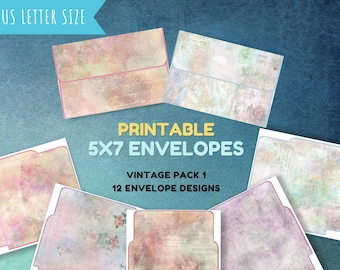 Printable 5x7 Envelopes Vintage Pack 1 | Vintage Envelope Invitations Scrapbooking Journaling | Vintage Digital Images | Instant download