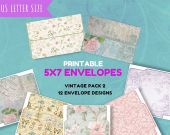 Printable 5x7 Envelopes Vintage Pack 2 |Vintage Envelopes for Invitations Scrapbooking Journaling |Vintage Digital Image |Printable download