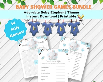 Baby Shower Games Bundle Elephant Theme | Baby Shower Game | Baby Shower Activity | Baby Shower Game Idea | Printable Download