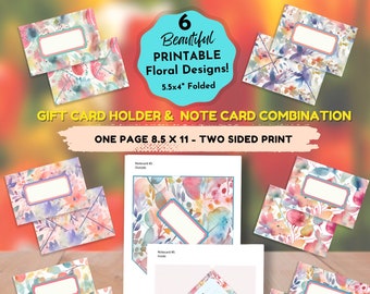 Printable Gift Card Holder | Note Card | Card + Envelope Combo | DIY Notecard | Instant Download | US Letter