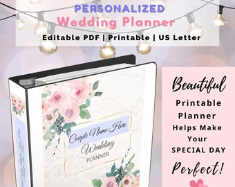 Personalized Wedding Planner Organizer Blush Pink| Editable PDF | Printable |Instant Download