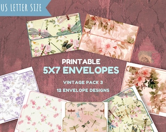 Printable 5x7 Envelopes Vintage Pack 3 |Vintage Envelopes for Invitations Scrapbooking Journaling |Vintage Digital Image |Printable download