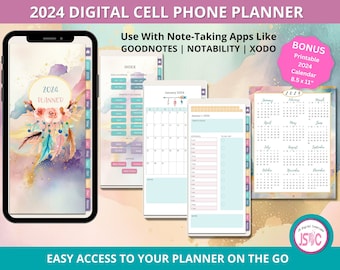 2024 Digital Phone Planner - Boho Mystic Dreams - Hyperlinked Monthly -Daily Planner 420 Pages - GoodNotes, Noteshelf, Xodo, Notability