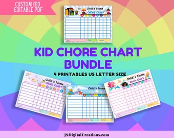 Kids Personalized Printable Chore Chart Bundle | Instant Download | Editable PDF | Behavior Chart | Reward Chart