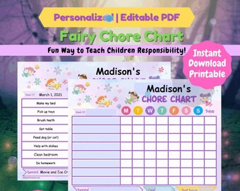 Personalized Fairy Chore Chart Printable | Instant Download | Printable Chore Chart | Editable PDF | Behavior Chart