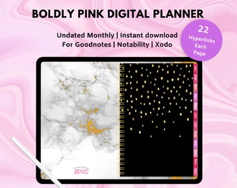 Boldly Pink Monthly Digital Planner | Goodnotes | Notability | Xodo | Instant Download | Weekly Planner | Yearly | Organizer | Hyperlinked