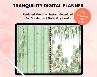 Tranquility Undated Monthly Digital Planner | Goodnotes | Notability | Xodo | Instant Download | Yearly | Weekly | Hyperlinked |