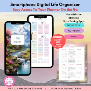 Smartphone Digital Life Organizer – Mountain River – 65 Hyperlinked Pages - GoodNotes Xodo Notability Pocket Planner - Undated