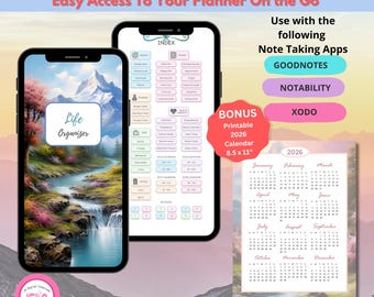 Smartphone Digital Life Organizer – Mountain River – 65 Hyperlinked Pages - GoodNotes Xodo Notability Pocket Planner - Undated