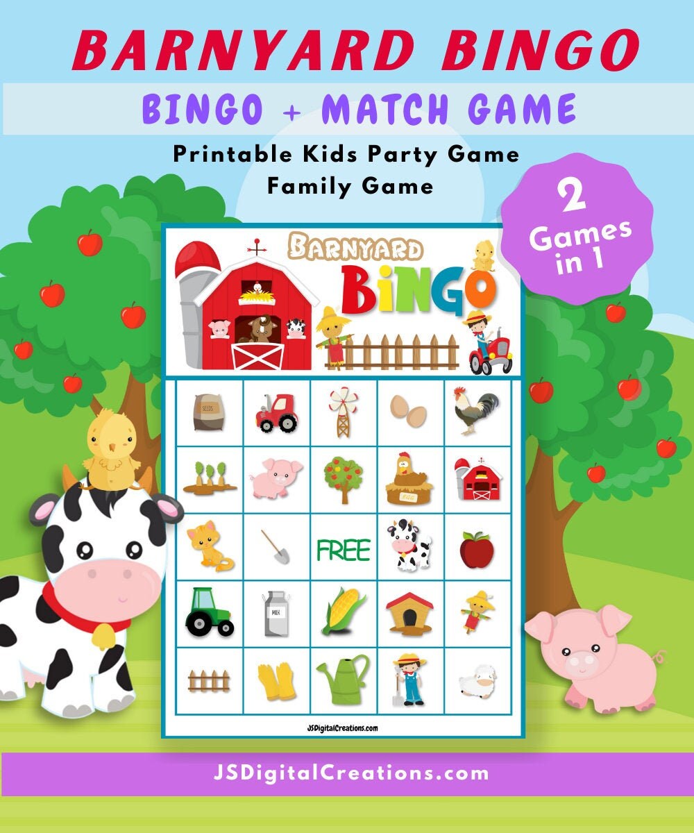 Barnyard Bingo and Match Game Kid's Party Game Family Etsy