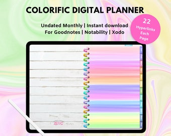 Colorific Undated Digital Planner | Goodnotes | Notability | Xodo | Instant Download | Monthly | Weekly | Daily | Hyperlinked