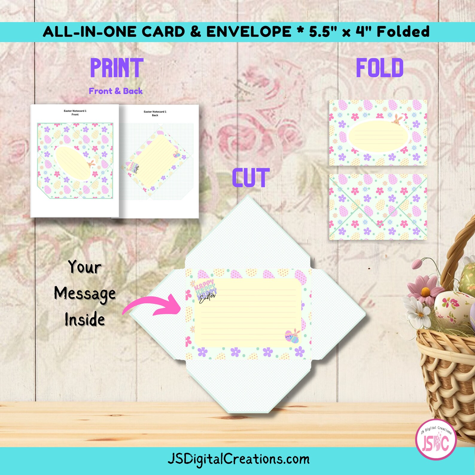 Printable Easter Note Card | All-in-one Card + Envelope | Easter ...