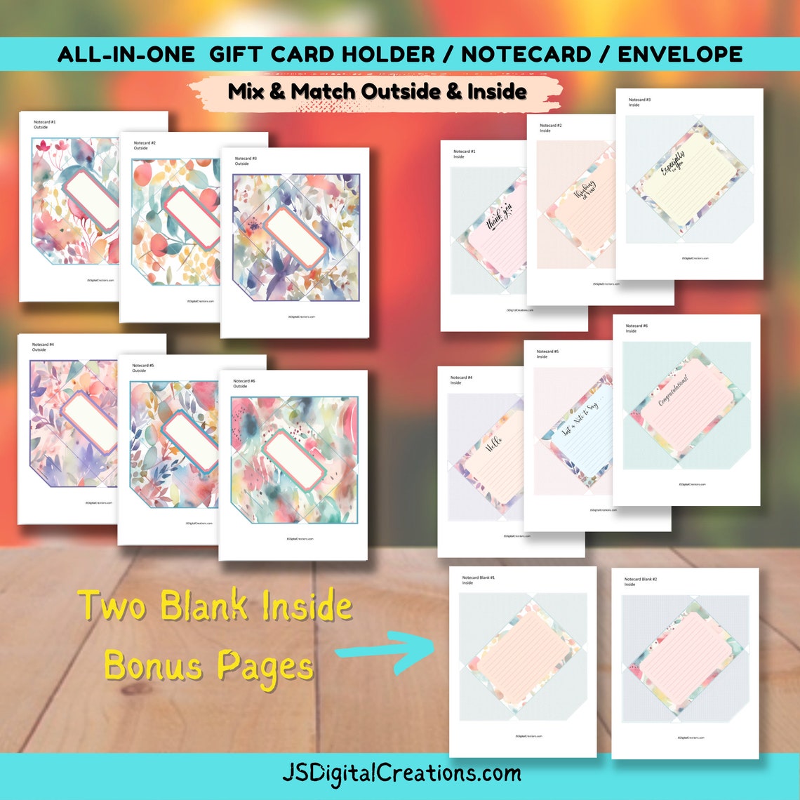 Paper Gift Note Printable Gift Card Holder | Note Card | Card + Envelope Combo | DIY ...