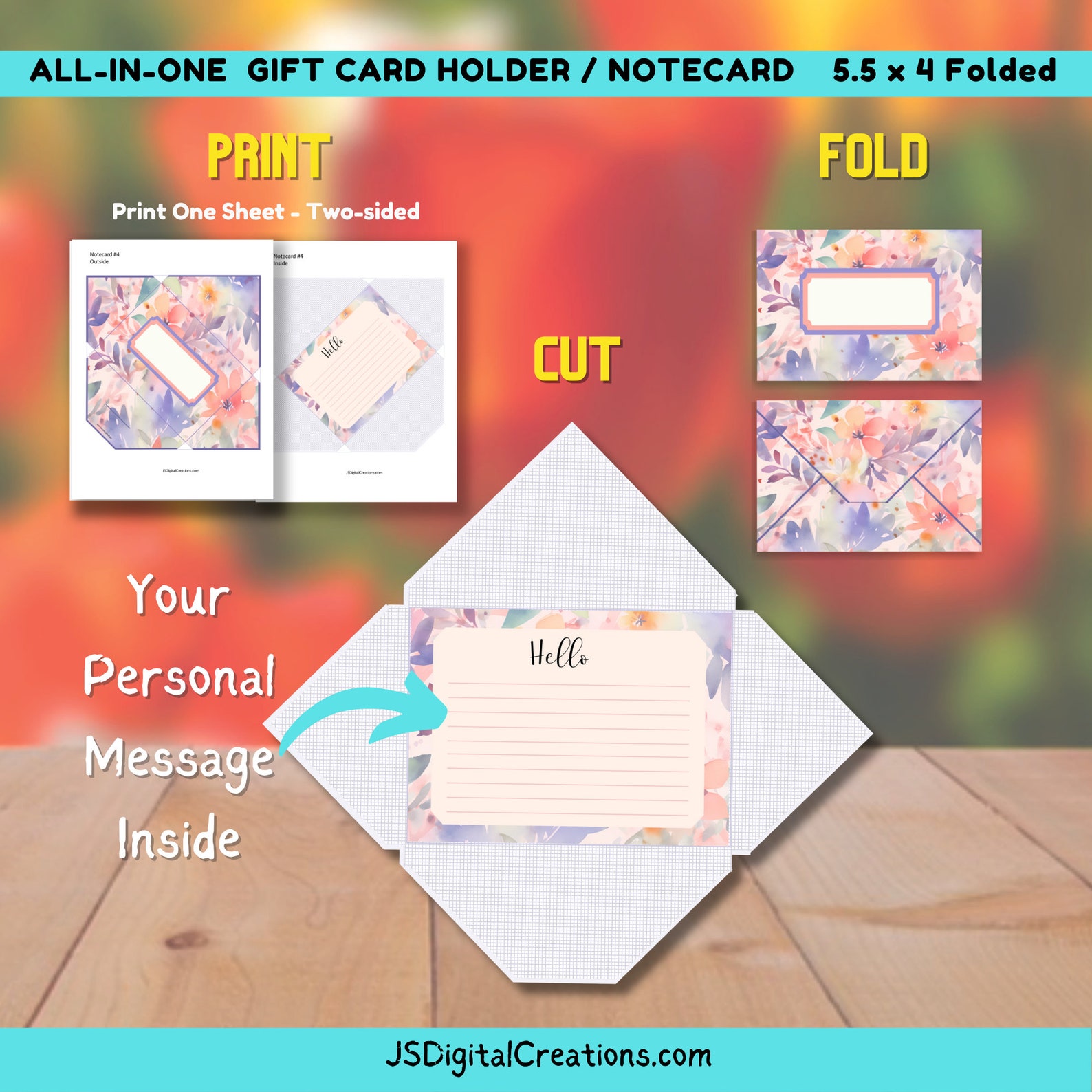 Paper Gift Note Printable Gift Card Holder | Note Card | Card + Envelope Combo | DIY ...