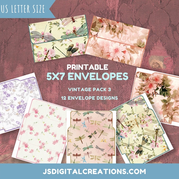 Printable 5x7 Envelopes Vintage Pack 3 |Vintage Envelopes for Invitations Scrapbooking Journaling |Vintage Digital Image |Printable download