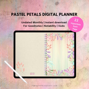 Pastel Petals Undated Monthly Digital Planner | Goodnotes | Notability | Xodo | Instant Download | Weekly | Yearly | Organizer | Hyperlinks