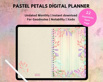 Pastel Petals Undated Monthly Digital Planner | Goodnotes | Notability | Xodo | Instant Download | Weekly | Yearly | Organizer | Hyperlinks