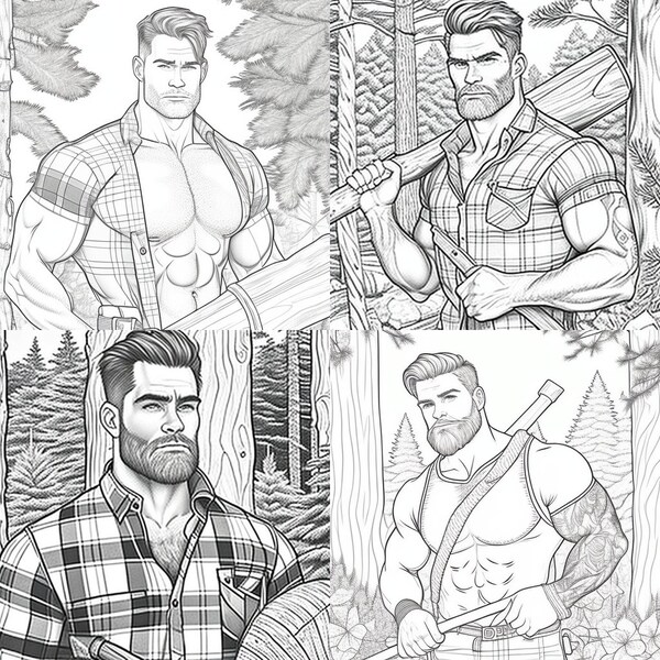 Lumberjack Hunks! An Adult Coloring Book Filled With Images Of 50 Hot Lumberjack Hunks To Color!!! | Instant Download | Adult Coloring Book