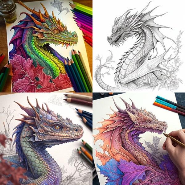 Dragons!  An Adult Coloring Book Filled With Images Of 50 Amazing Dragons To Color!!! | Instant Download | Adult Coloring Book