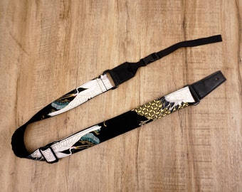 Bracelet personnalisé pour ukulélé grue et pin avec extrémités en cuir | Ceinture uke vintage, cool et classique/ceinture ukulélé, cadeau pour la Saint-Valentin