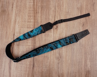 Bracelet personnalisé pour ukulélé spatial avec extrémités en cuir | Bandoulière ukulélé star pour soprano, concert, ténor, baryton | cadeaux ukulélé