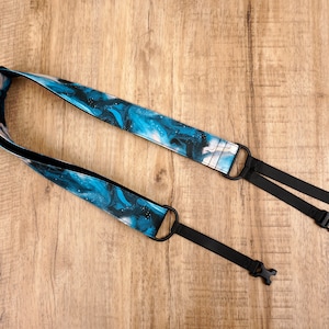 blue galaxy clip on ukulele hook strap, no drilling, no buttons,