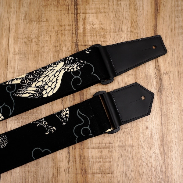 Personalized eagle printed guitar strap/guitar belt, leather ends, electric guitar, acoustic guitar,, graduation gift