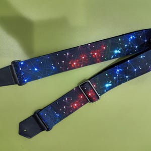 Personalized galaxy guitar strap with leather ends for acoustic guitar, electric, and bass guitar, graduation gift