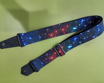 Personalized galaxy guitar strap with leather ends for acoustic guitar, electric, and bass guitar, graduation gift