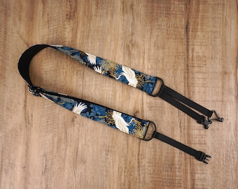 crane and chrysanthemums clip on ukulele hook strap, no drilling, no button,