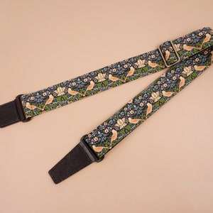 Personalized vintage guitar strap with bird and flowers printed,, graduation gift