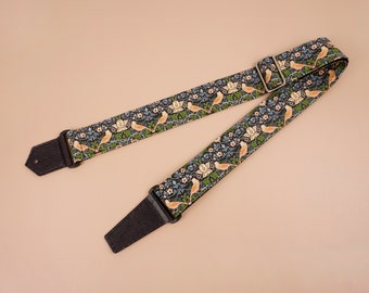 Personalized vintage guitar strap with bird and flowers printed,, graduation gift