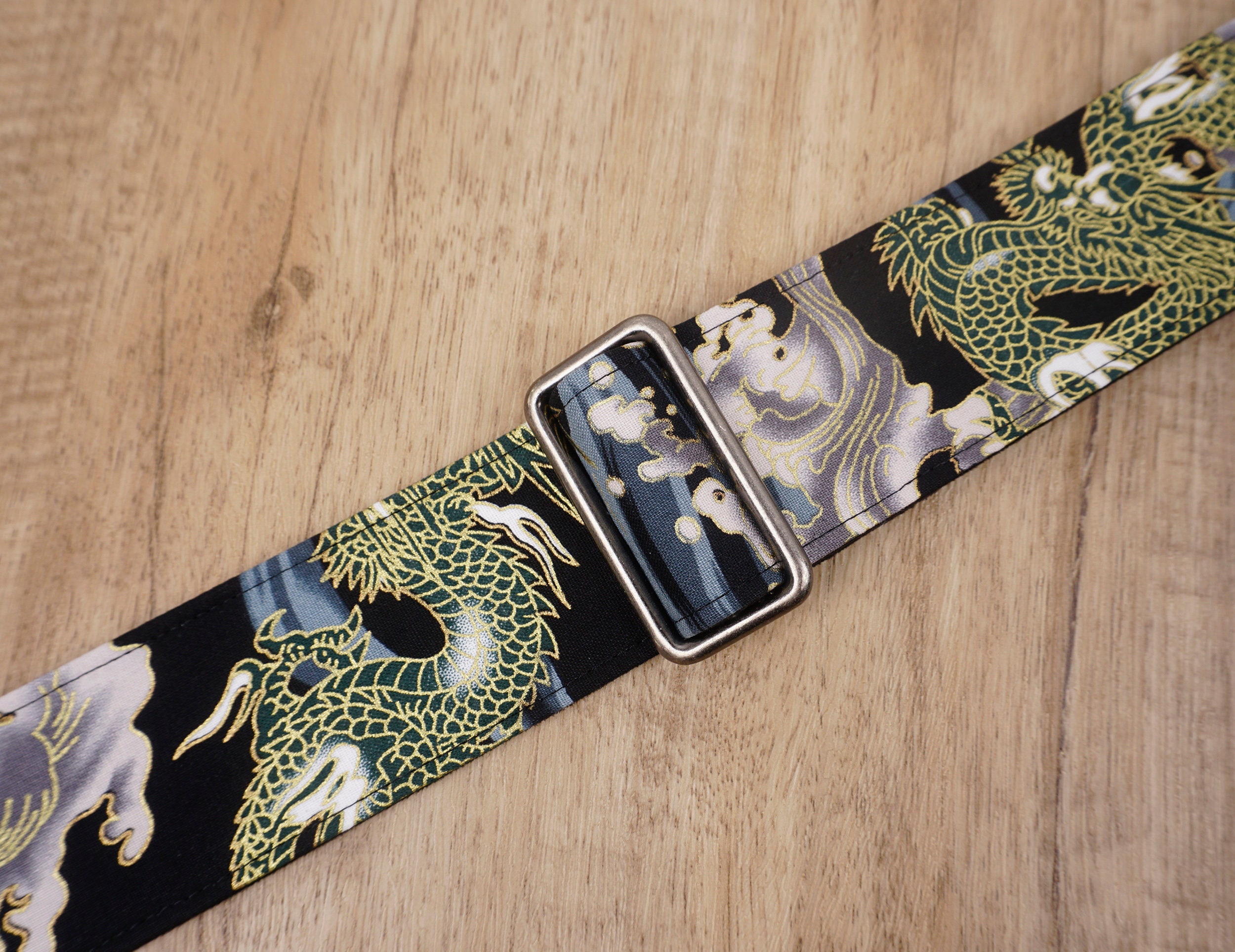 Personalized dragon guitar strap with leather ends for Etsy