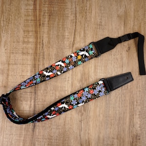Personalized fly crane and sakura ukulele strap with leather ends,