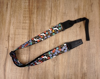 Personalized fly crane and sakura ukulele strap with leather ends,