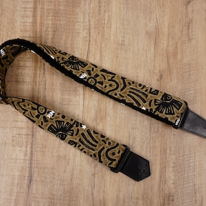 Personalized exotic totem guitar strap with leather ends for acoustic guitar, electric, and bass guitar, fathers day gift