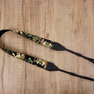 handmade vintage tiger camera strap with leather ends for canon/nikon/sony, dslr camera strap, image 1