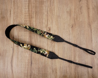 handmade vintage tiger camera strap with leather ends for canon/nikon/sony, dslr camera strap,