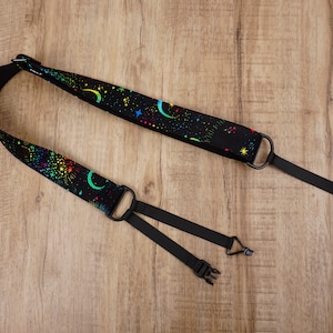 rainbow moon star clip on ukulele hook strap, no drill, no button, graduation gift